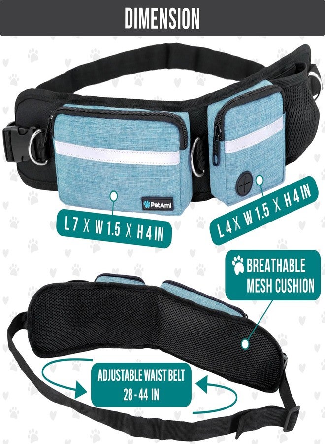 PetAmi Hands Free Dog Leash, Dog Running Leash Belt Bag for Walking, Jogging, Dog Waist Double Zipper Pouch with Poop Bag Dispenser, Dual Padded Handles Reflective Bungee Leash, Single (Turquoise) - Image 2